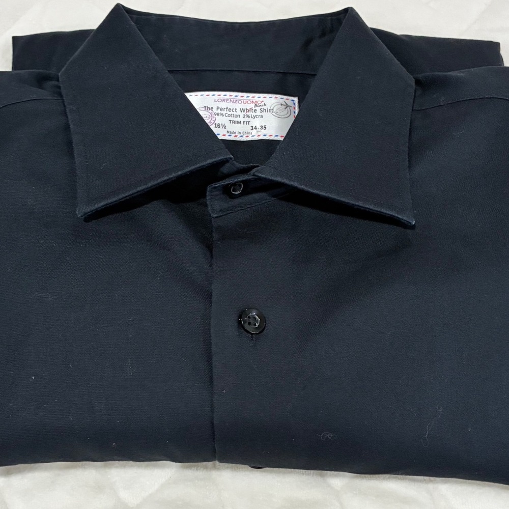 Lorenzo Uomo‎ Black Dress Shirt Mens 16.5 34/35 Trim Fit Cotton Lycra Blend